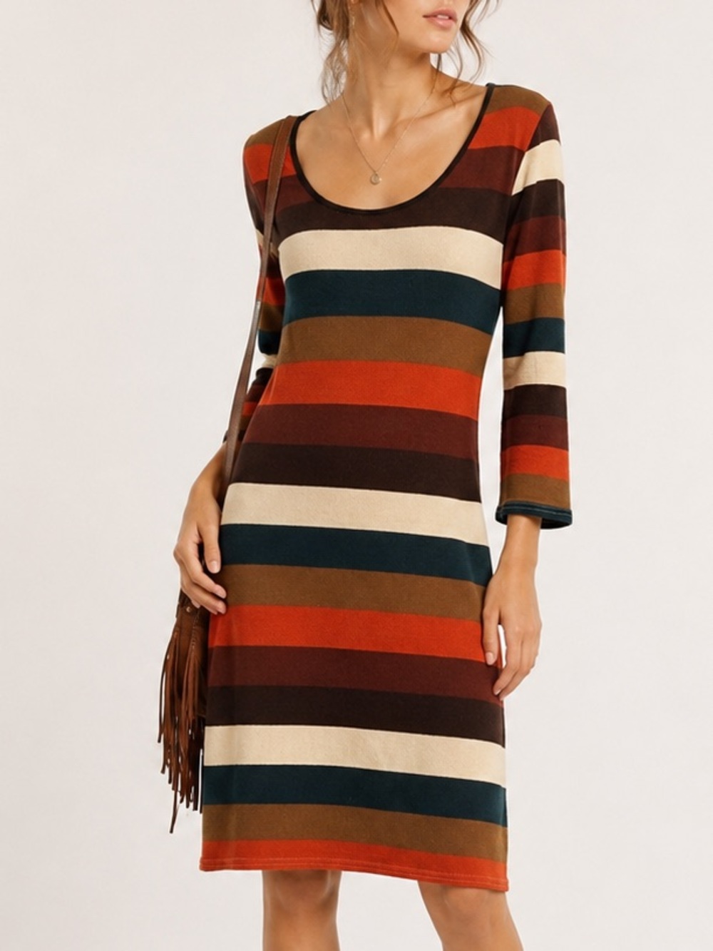 SWOOL Striped Retro Mod Inspired Knit Midi Dress, Medium